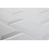 3-inch x 6-inch White Glossy Beveled Subway Tile