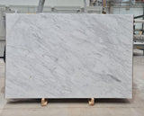 Arabescato natural marble slab polished finish, 72-inch by 110-inch (55 sq. ft.), white marble with bold gray veining—ideal for countertops, walls, and flooring.