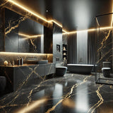 Golden Root natural marble slab with polished finish, 75-inch by 110-inch (57.29 sq. ft.), featuring warm gold and beige veining on a creamy background—perfect for luxury countertops and interior surfaces.
