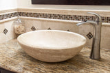 Ivory honed pencil liner travertine molding from Sapphirus Stone Toronto. Ideal for tile trim, backsplash borders, and bathroom wall accents.