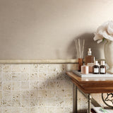 Ivory honed pencil liner travertine molding from Sapphirus Stone Toronto. Ideal for tile trim, backsplash borders, and bathroom wall accents.