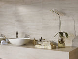 Sapphirus Stone Travertine White Natural Marble Slab Honed Finish 72x116 Inch – Matte Surface for Countertops, Tables, and Custom Interiors