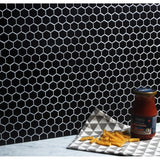 1'' BLACK MATT HEXAGONAL PORCELAIN MOSAIC - SAPPHIRUSSTONE