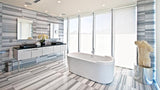 Equator Marble tile with bold grey linear veining from Sapphirus Stone in Toronto. Ideal for modern floors, walls, and feature installations.