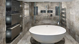 Travertine Grigio marble tile with layered grey veining from Sapphirus Stone in Toronto. Ideal for elegant floors, bathrooms, and contemporary walls.